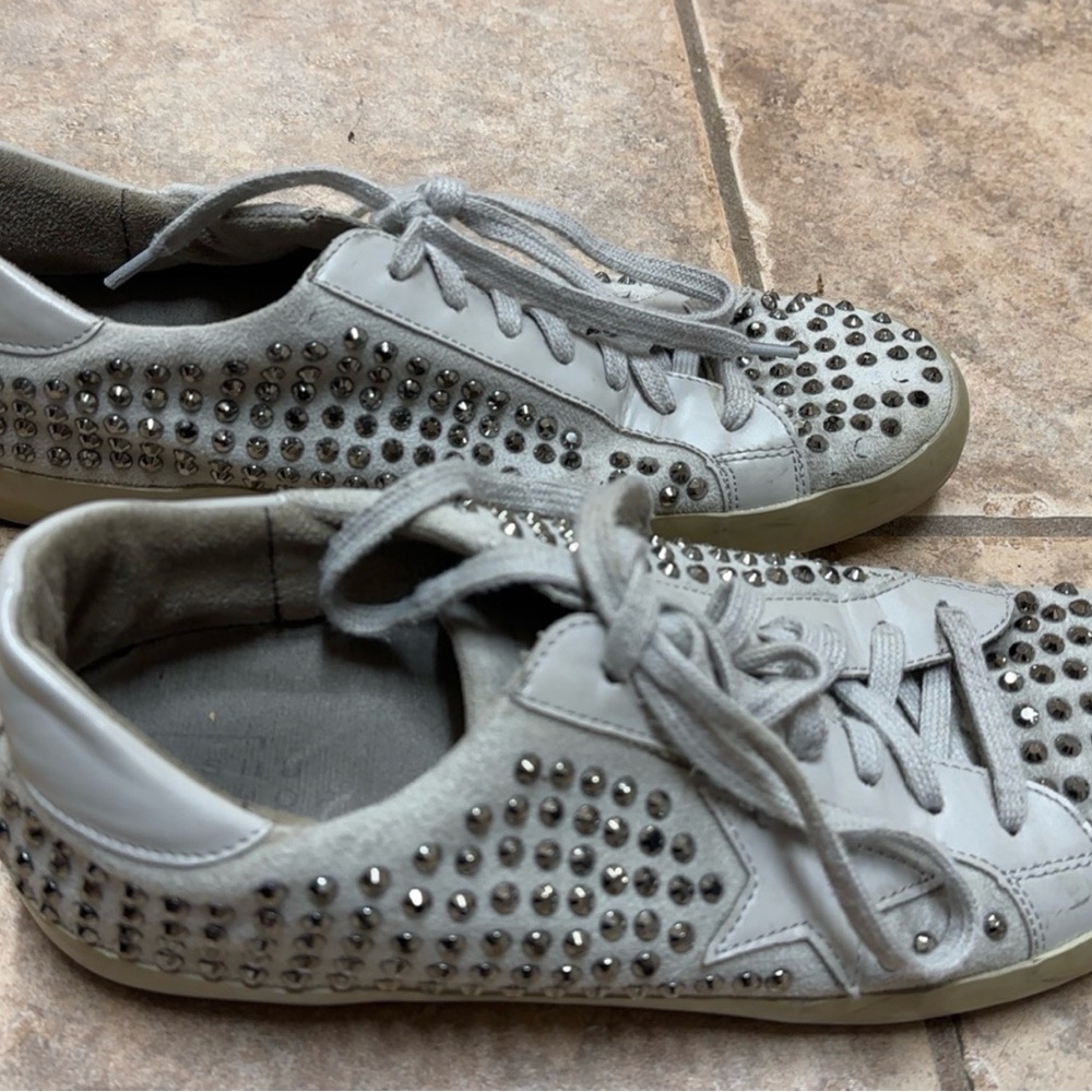 Studded Gray Lace-Up Sneakers